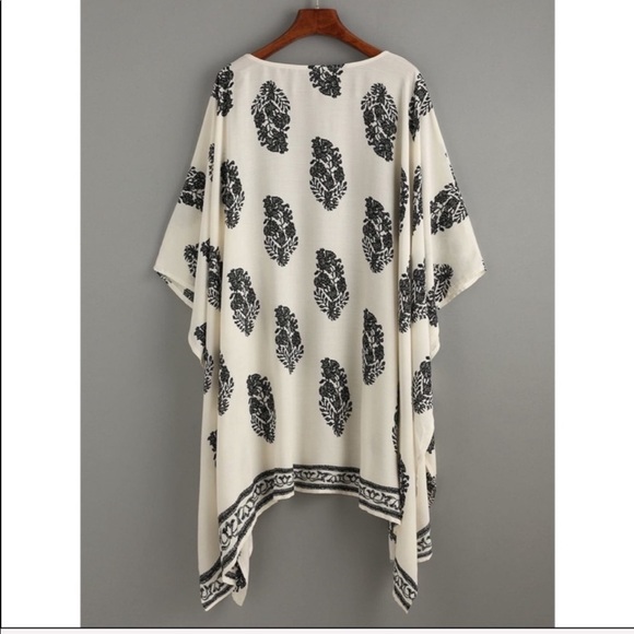 Boho print kimono cover up black cream - Picture 2 of 2